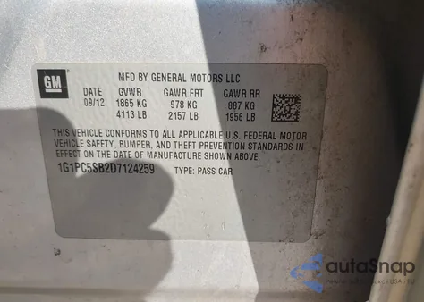 2013 Chevrolet Cruze 1Lt Auto из США, поврежденный, VIN 1G1PC5SB2D7124259